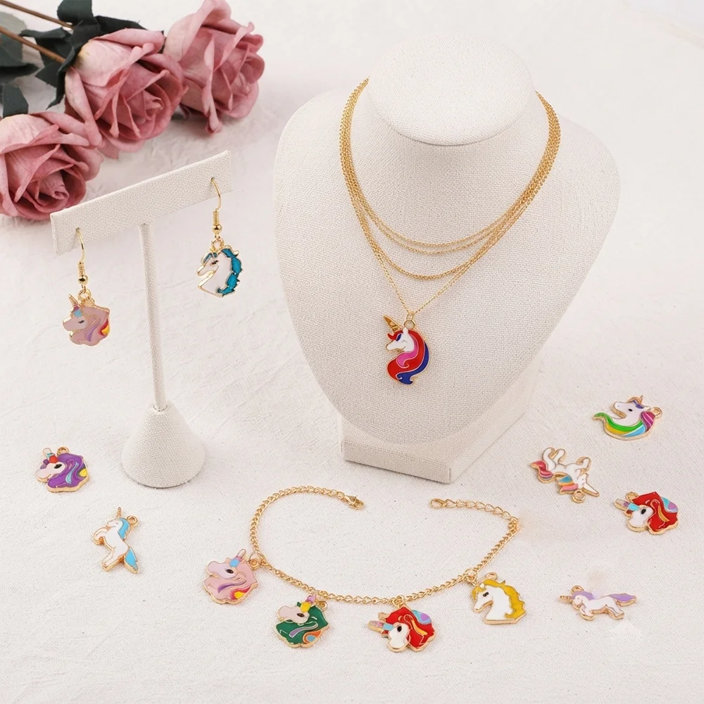 35Pcs Colorful Enamel Unicorn Charms Gold Color Cute Animal Pegasus Pendant DIY Jewelry Making Accessories Earring Keychain Craf