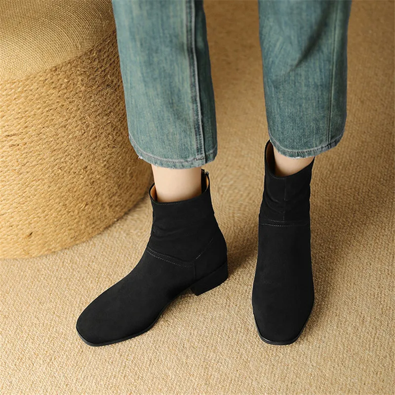 NEW Autumn Winter Sheep Suede Women Boot Fashion Short Boots Round Toe Chunky Shoes for Women Low Heel Botas De Mujer Size 34-40