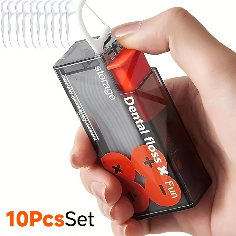 10-teiliges Set Tragbarer Zahnseide-Spender Automatischer Pop-Up Zahnseidehalter Reise-Mundhygiene-Etui für Neujahrs-Gesundheitsset