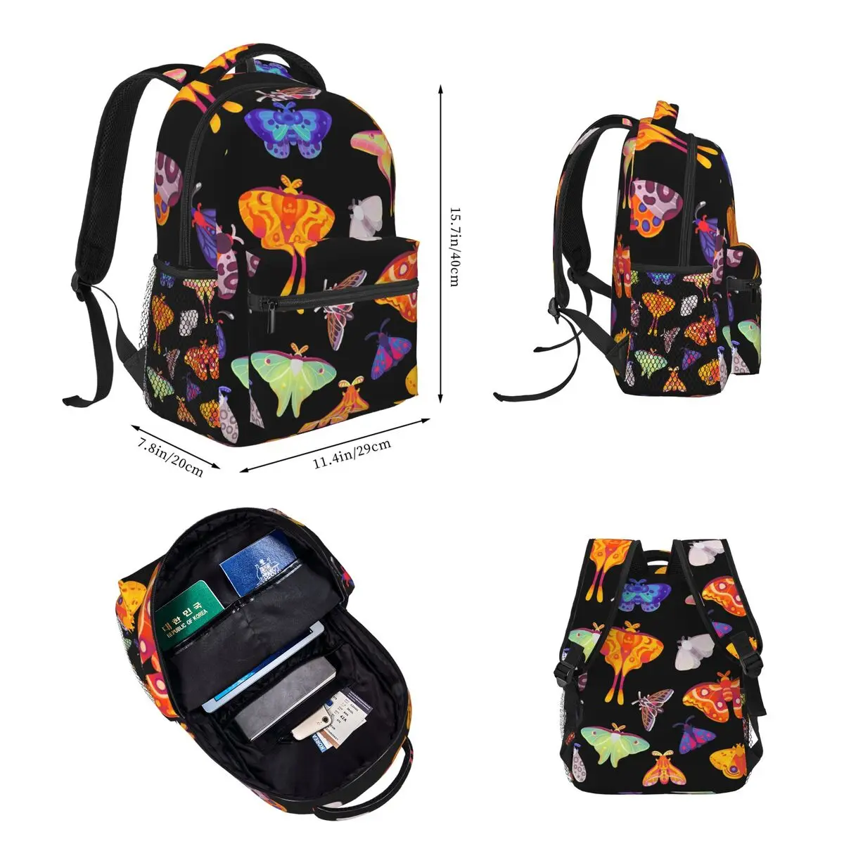 Moth Backpacks Boys Girls Bookbag Children School Bags Cartoon Kids Rucksack Lunch Bag Pen Bag Three-Piece Set