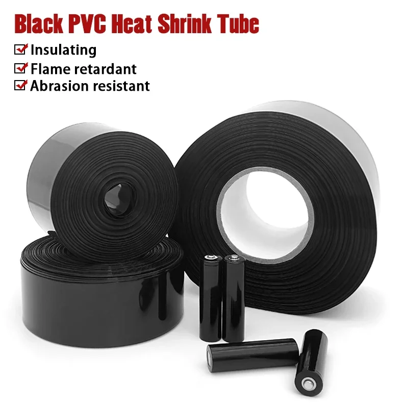 1M~10M Black Battery Wrap Width 30mm~500mm Insulated Protection Cover Film Skin PVC Heat Shrink Tube for Battery Packs