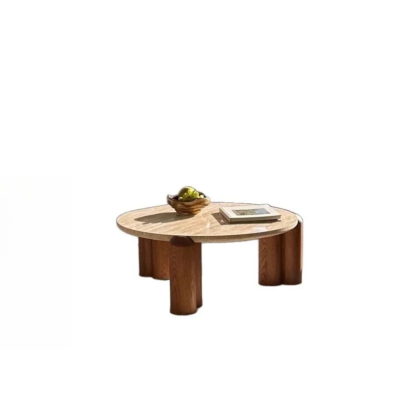 wabi-sandy wind solid wood travertine coffee table, small apartment living room medieval marble coffee table, hotel side table