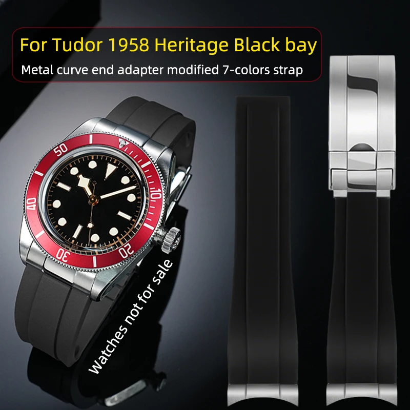 Fecho dobrável com pulseira de borracha para ‌ Tudor Heritage 1958 Bronze Black Bay Chrono S&G M79250/79363 20mm 21mm 22mm Adaptador de extremidade curvada