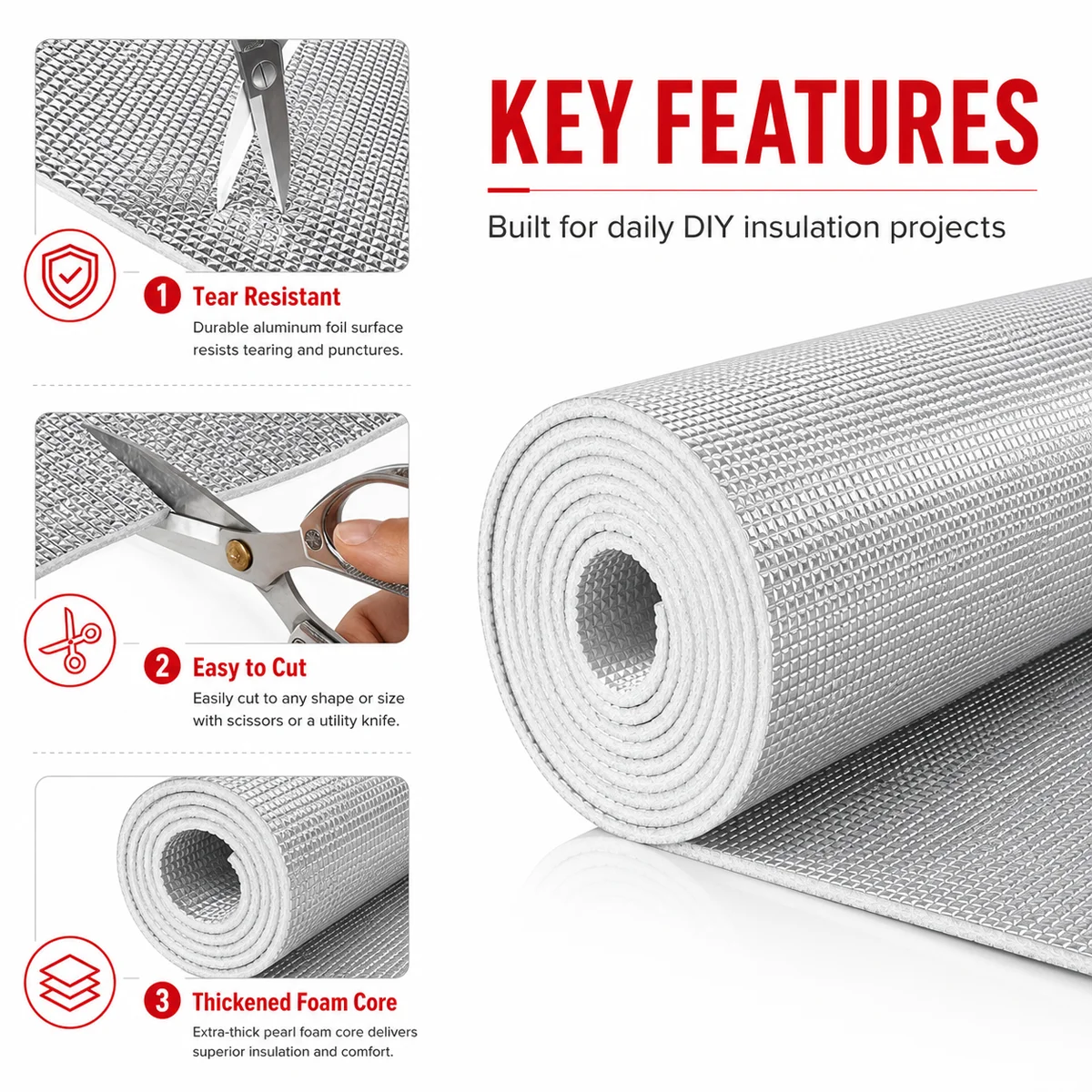 Car Heat Insulation Mat Aluminum Foil Reflective Thermal Barrier Foam Heat Shield For Roof Hood Door Floor Trunk Interior Liners