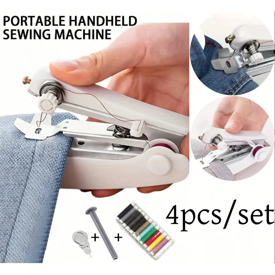 1 Set Mini-Handnähmaschine, tragbares Handnähwerkzeug mit 12-farbigem Garn, einfache Bedienung für Stoffe, praktisches Handarbeiten