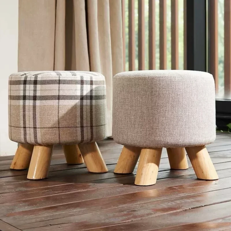 Pouf Round Fabric Creative Solid Wood Thickened Footstool Padded Foot Rest Folding Storage Seat Stool with Removable Cover