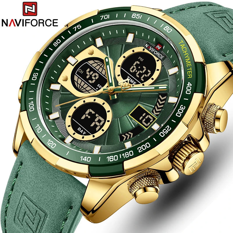 New NAVIFORCE Watches for Men Leather Waterproof Military Sport Quartz Chronograph Dual Display Clock