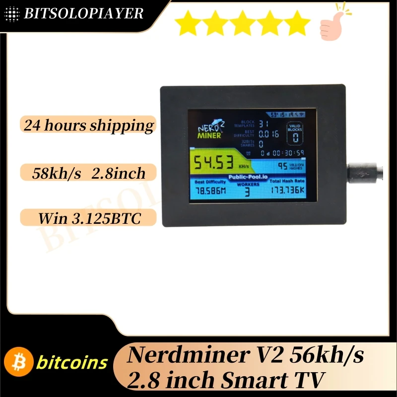 Nerdminer 2.8inch in Smart TV Design Bitcoin Lotto Machine 55KH/S Hashrate BTC Solo Miner