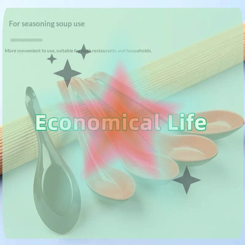 [MOA]2pcs Japanese Style Melamine Red Black Soup Spoon Long Handle Simulated Ceramic Ramen Spoon Drop-resistant Heat-resistant