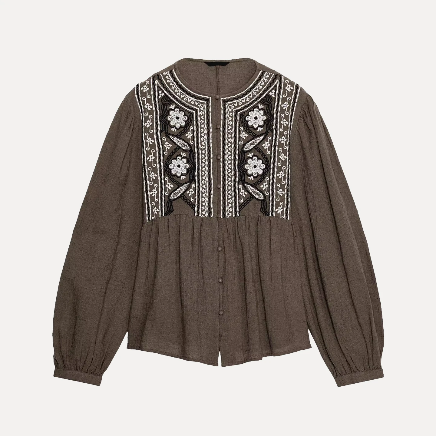 

Z Women's Embroidered Casual irt Personali Faion Breathable Skin-friendly Loose Fit Long Sve round Ne Daily Wear