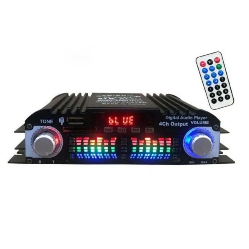 

Bluetooth Mini AmplifierBT-998 Card ReadingUSBBeltFMRadioUCard Reader12V4Channel Car Amplifier