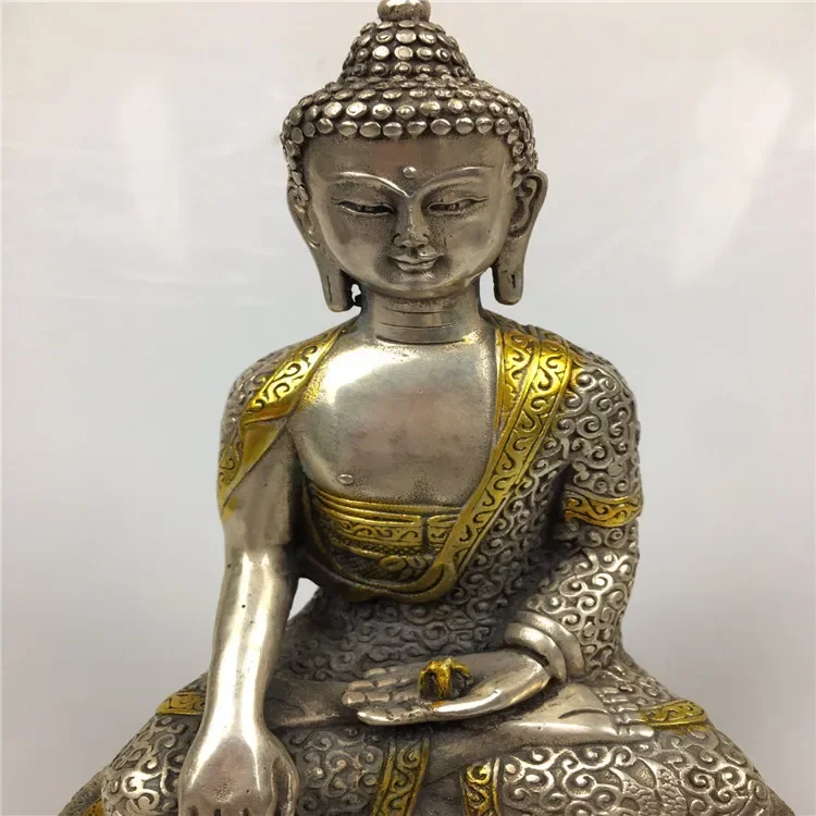 Handicraft white copper silver gilded Buddha statue of Shakyamuni home decoration ornaments