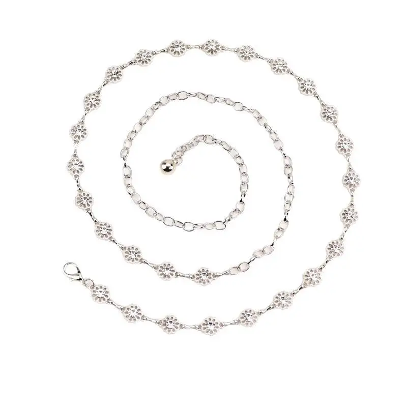 Fashion Women Waist Chain Metal Pearl Flower Geometric Hollow Belly Chain Ideal for Summer Travel Beach Photoshoot