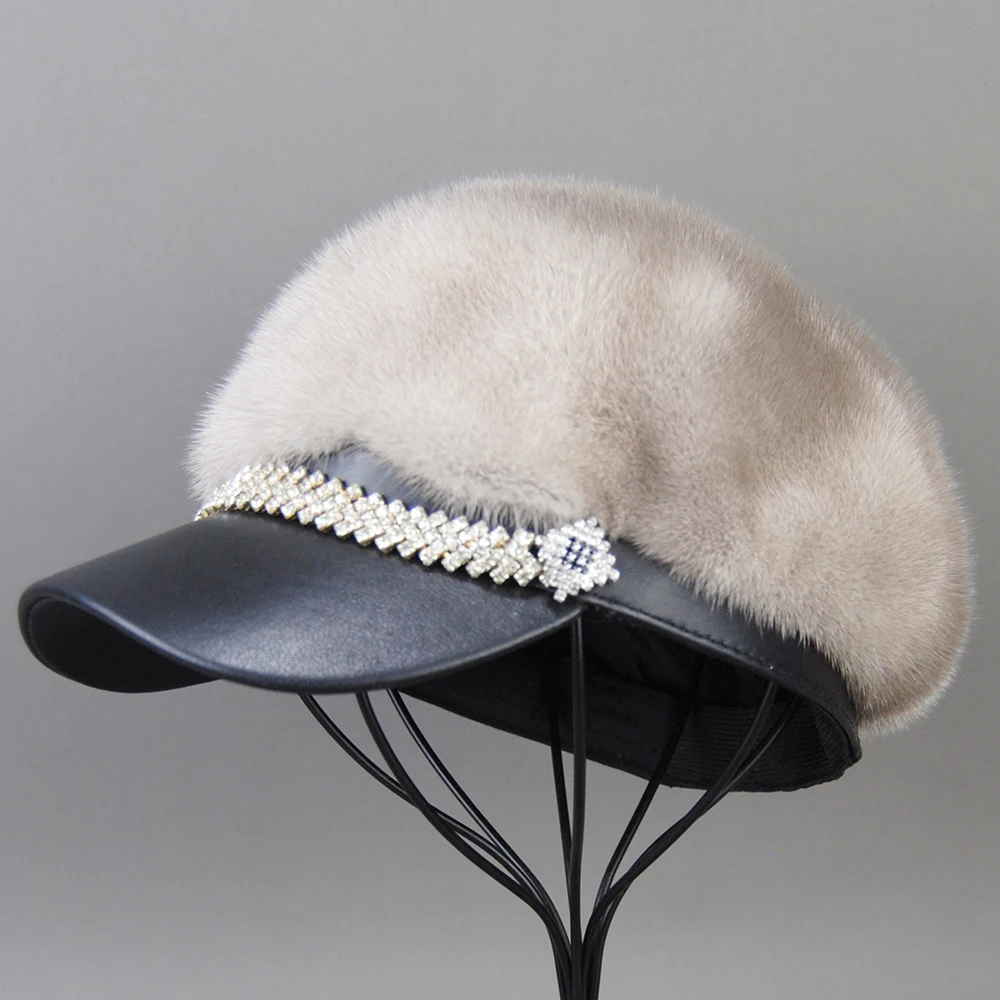 Hot Sale New Winter Women Full Pelt Real Mink Fur Hats Lady Luxury Warm Natural Mink Fur Visors Caps Female Fashion Mink Fur Hat