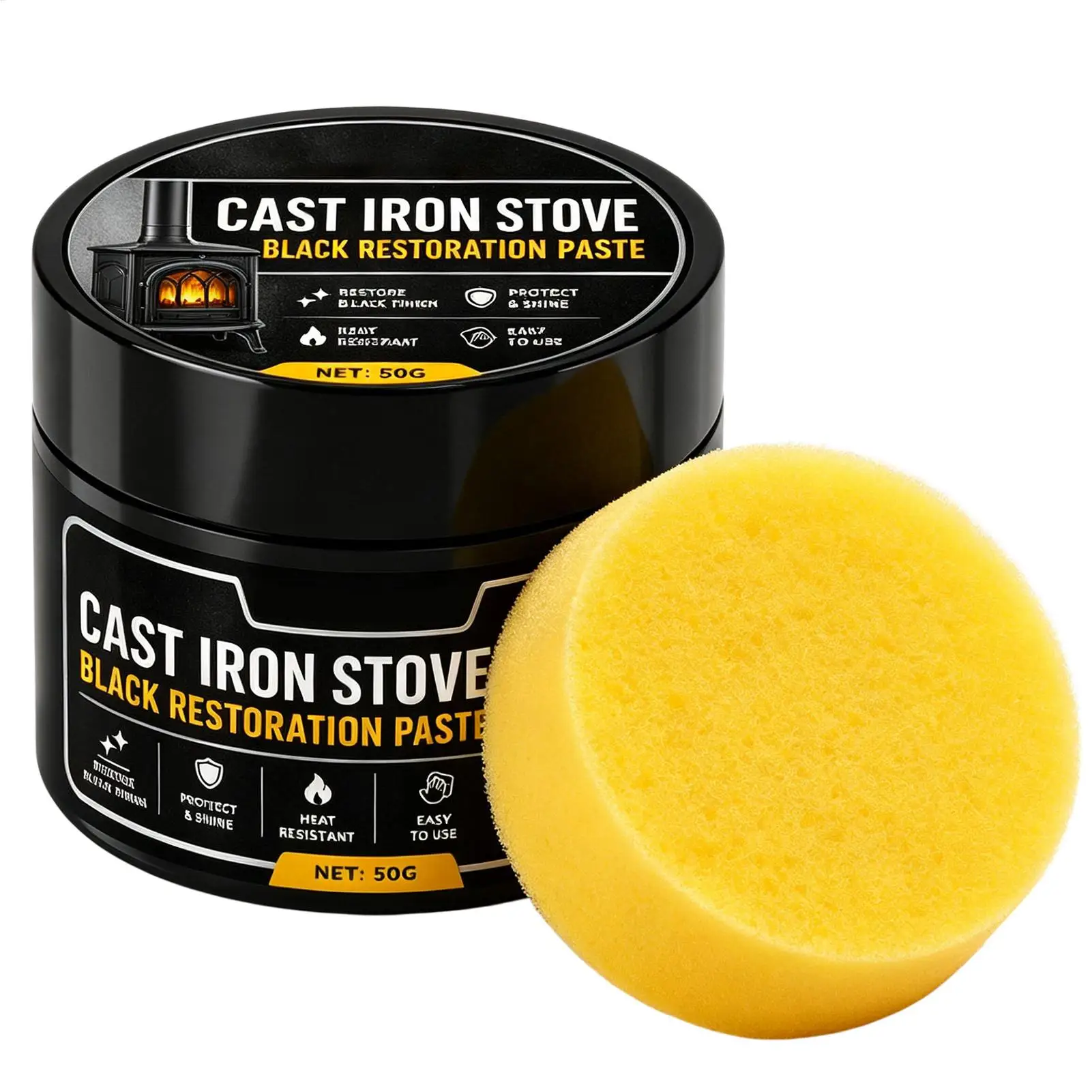 50g Heat-Resistant Black Stove Restorer, Cleaning & Restoration Coating for Wood Burner, Fireplace & Grate Refurbishment paste