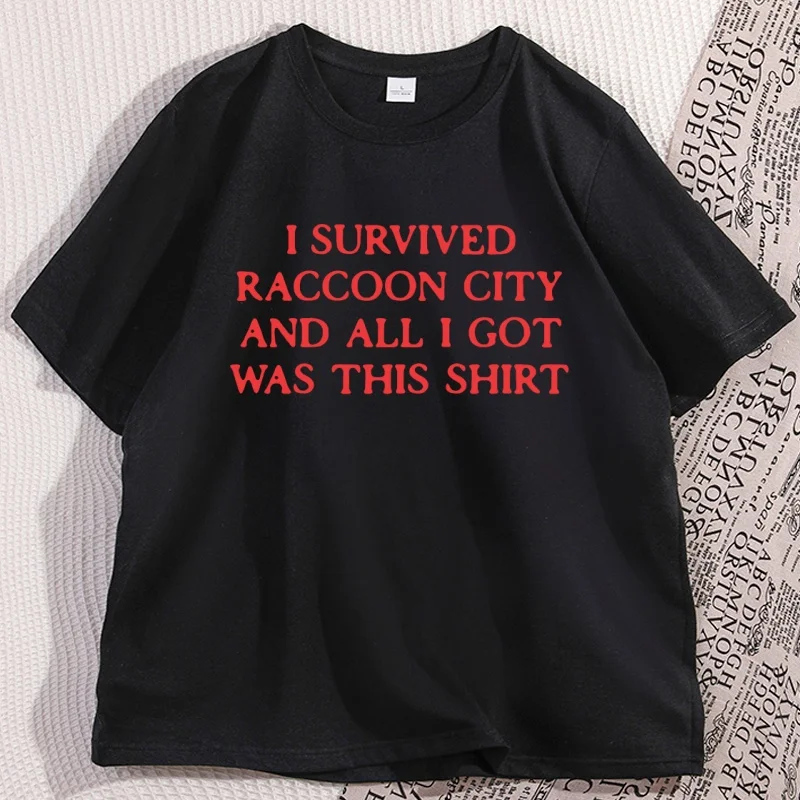 I Survived Raccoon City T-Shirt Y2K Horror Game Tee Short Sleeve Man Round Neck Printed Tshirt Unisex Streetwear Clothes