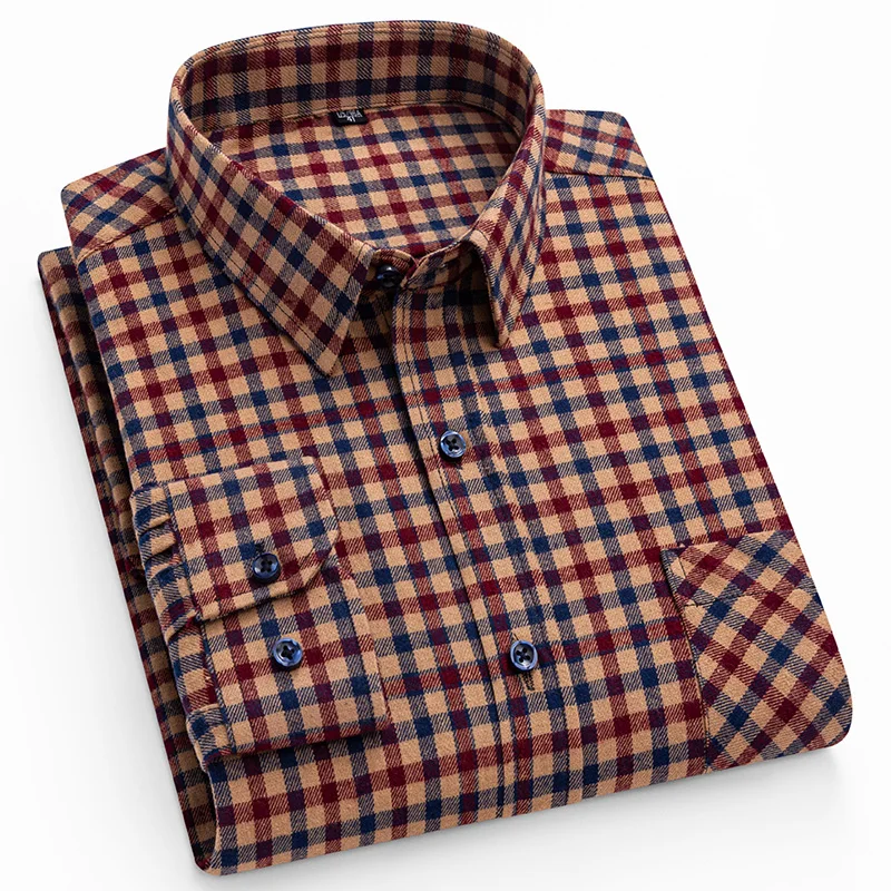 New in shirt over size 100%cotton brushed plaid long sleeve shirts for men slim fit casual plain shirt fashion korean clothes
