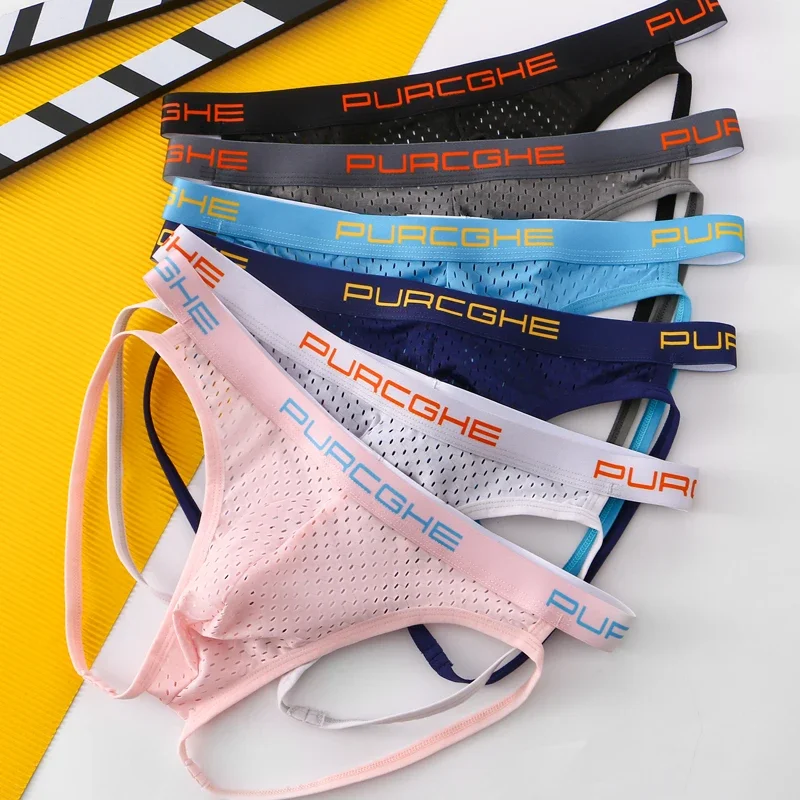 

Men's Mesh Jockstrap Underwear G-String Hollow out Tanga Thong Cueca Erotic Lingerie Male Panties
