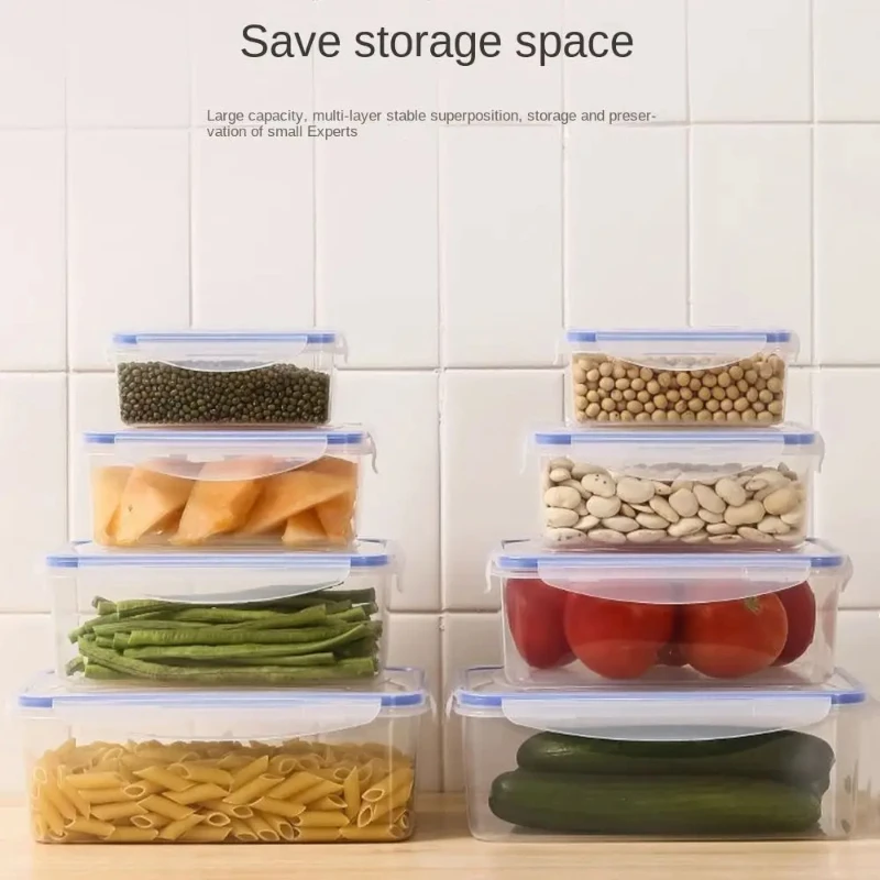

Sealed Rectangular Refrigerator Storage Box with Lid Plastic Trasparent Crisper Food Containers Stackable Food preservation box