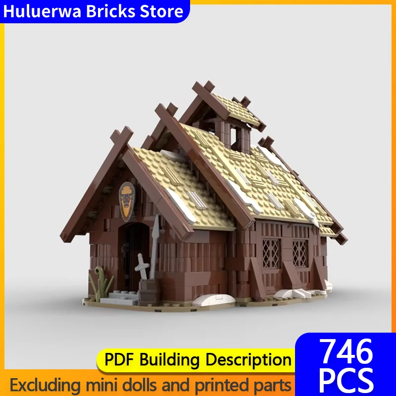 Street View Modell MOC Bausteine Viking Longhouse Holzhaus Modulare Technologie Geschenke Urlaub Montieren Kinder Spielzeug Anzug