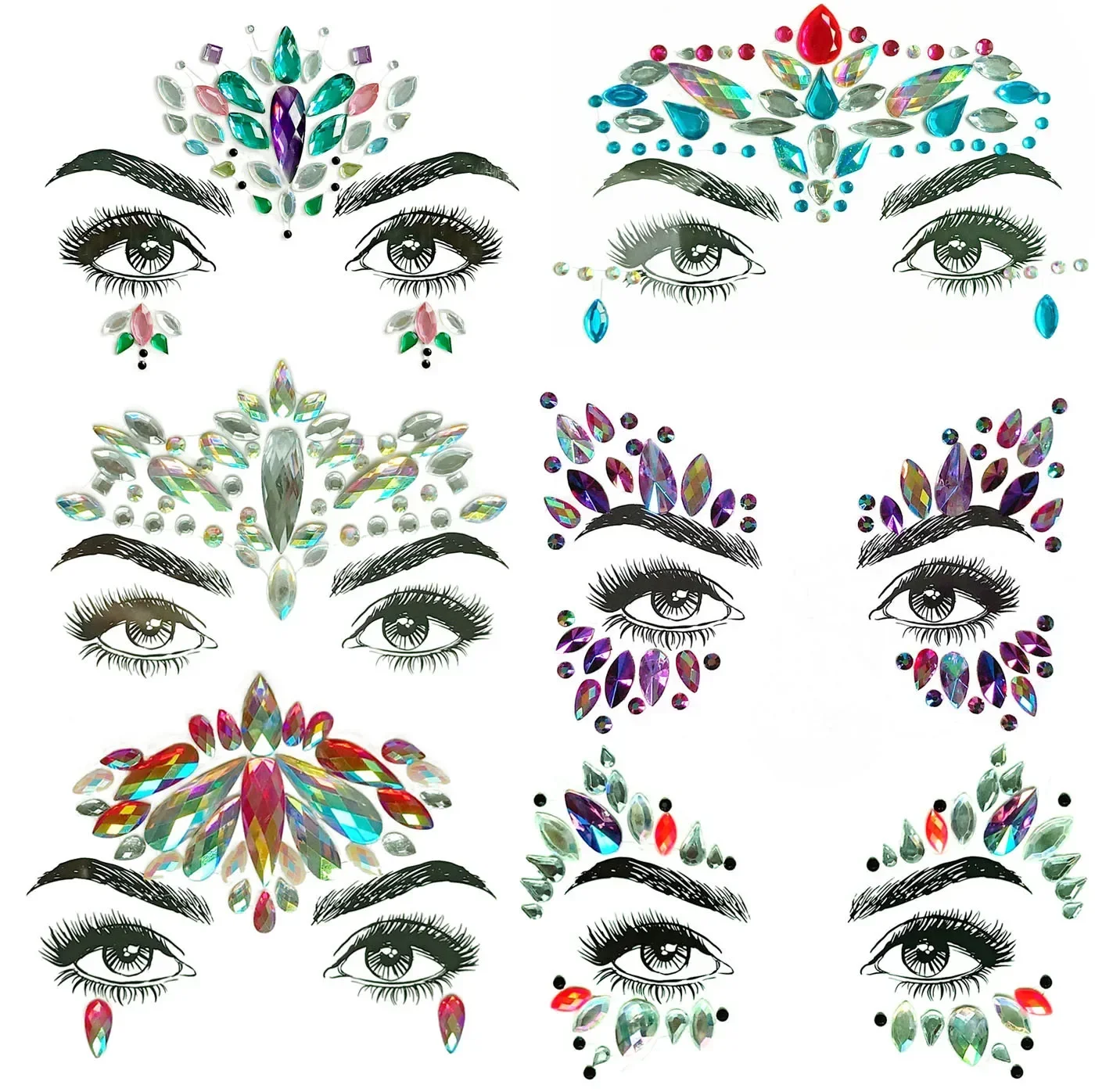 Heallor 1 Sheet Handpicked Bohemia Tribal Style 3D Crystal Sticker Face Eye Jewels Forehead Stage Decor Tattoo Sticker Makeup Se