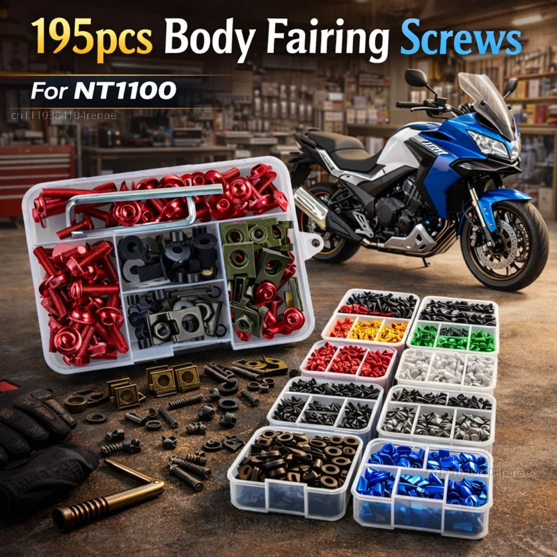 195pcs Motorcycle Fairing Bolts Body Screws Nuts For NT1100 2022-2024 NT 1100 NT700V 2009-2016 NT 1100 700V Kit Aluminum CNC Set