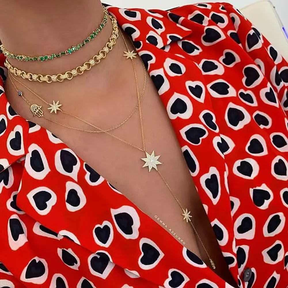 New Arrived Sparking Star Charm Y Shape Long Lariat Link Chain Necklaces For Sexy Women Gold Color Fashion Wedding Jewelry Gifts