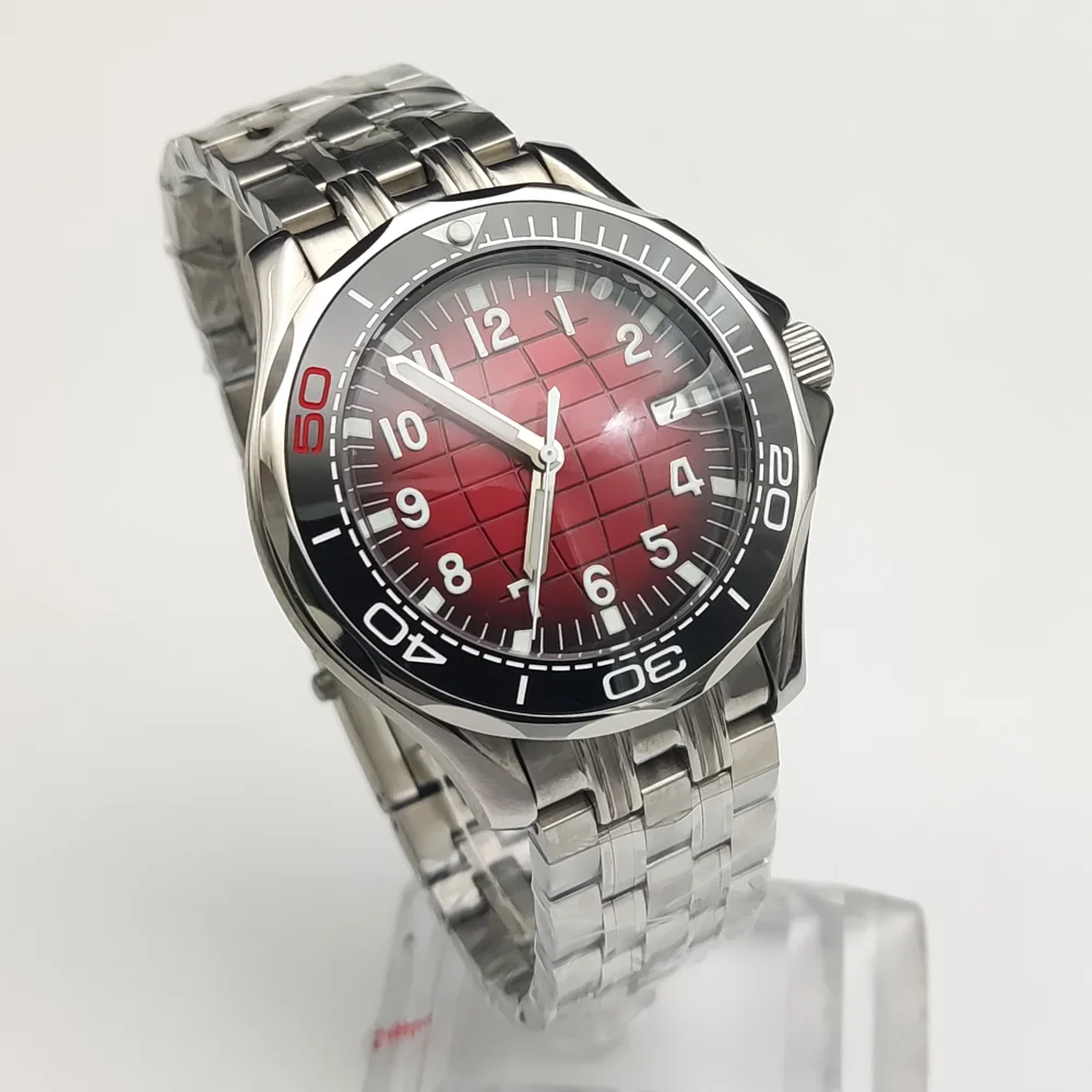 ساعة رجالية شخصية ، الاتصال الهاتفي نمط الأرض الحمراء ، الظهر شفافة ، مضيئة ، الفولاذ المقاوم للصدأ ، مقاوم للماء