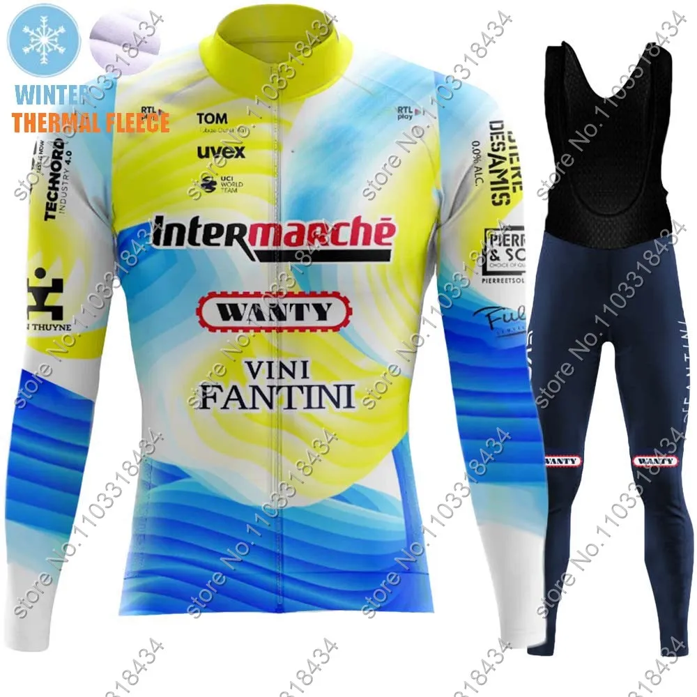 Maillot Wanty 2024 Team Cycling Jersey Set Long Sleeve Thermal Fleece Winter Clothing Road Race Bike Pants Jacket Suit MTB Ropa