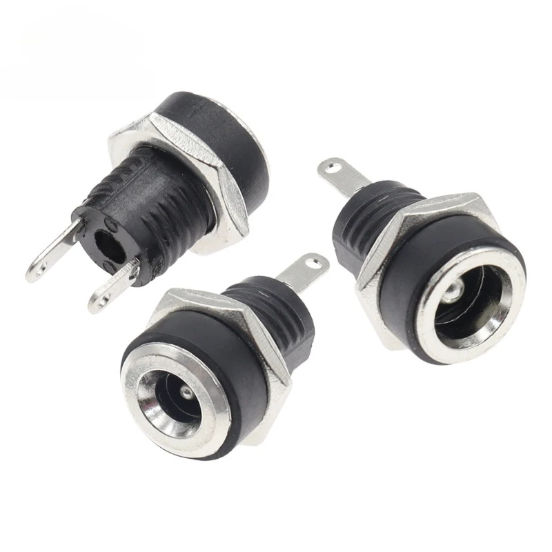 Power female socket DC-022B with nut panel hole installation 5.5 * 2.1 2.5 1.3mm two-legged seat