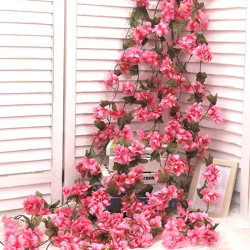 230cm Artificial Sakura Flowers Silk Vine Wedding Garden Rose Arch Home Party Decoration Christmas Bridal Fake Scrapbook Plants