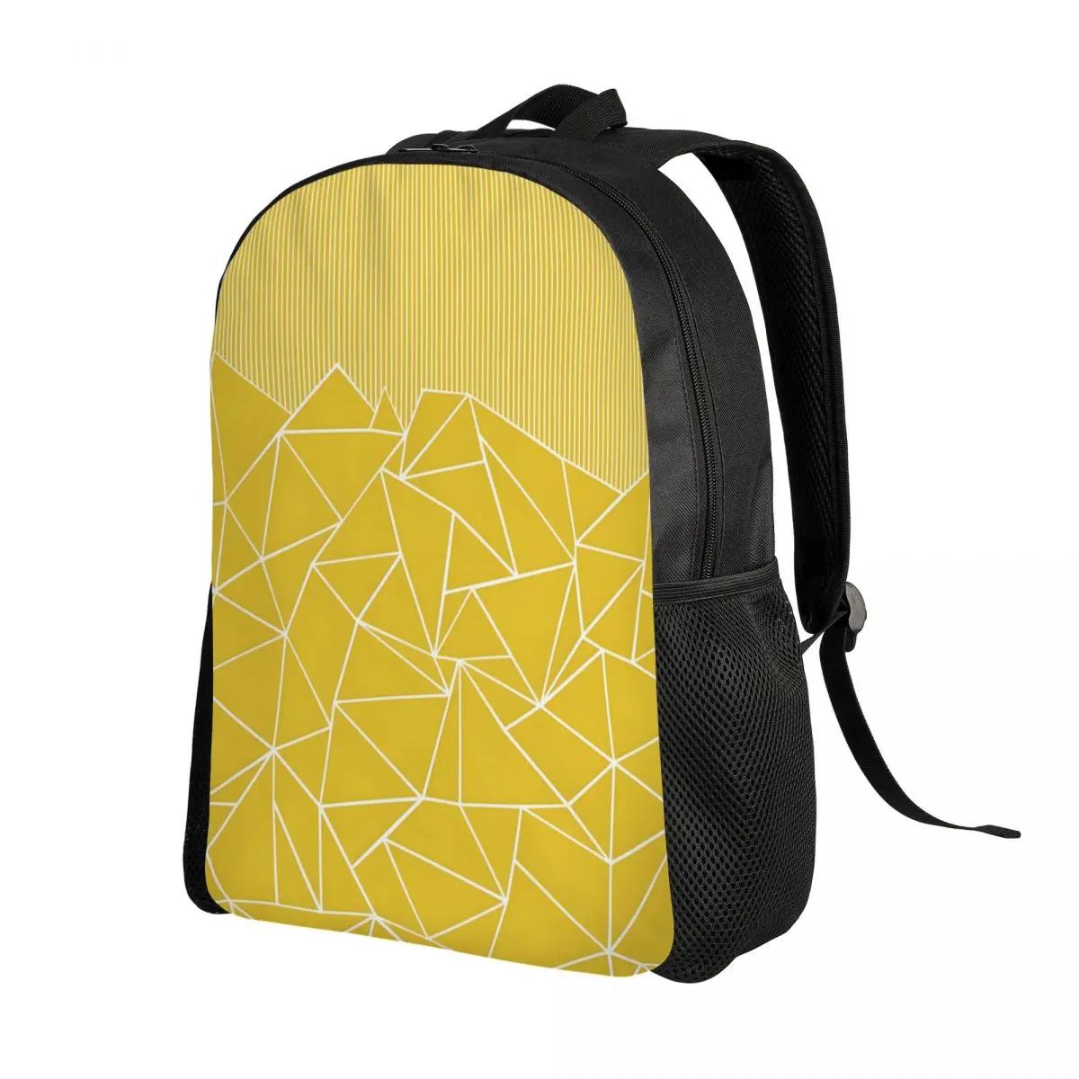 Custom Abstract Lines Geometric Up Yellow Laptop Backpack Men Women Fashion Bookbag for College School Student Bag