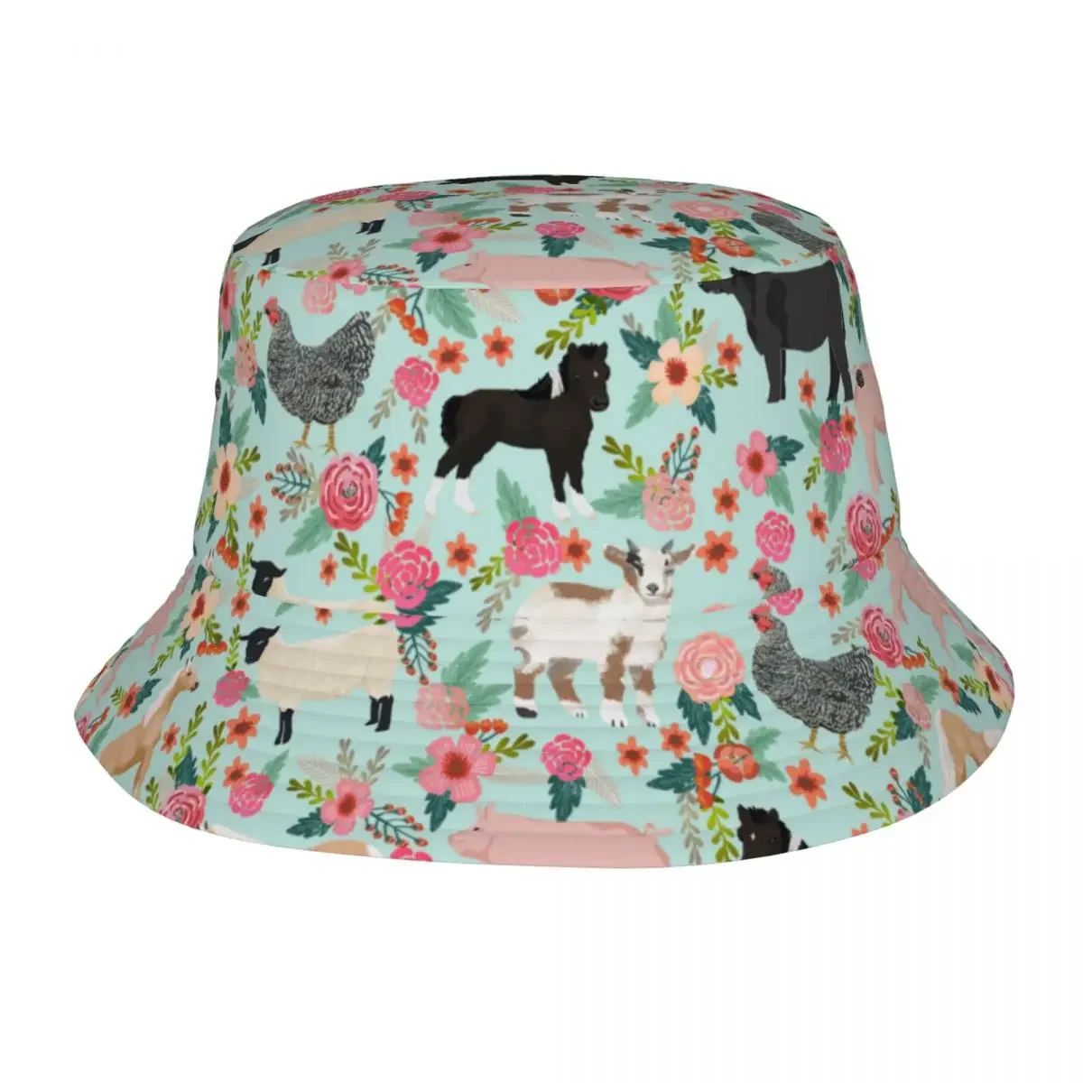 Women Bucket Hat Farm Animals Florals Hot Summer Headwear Packable Hiking Fishing Hats Animal Boonie Hat Birthday Gifts