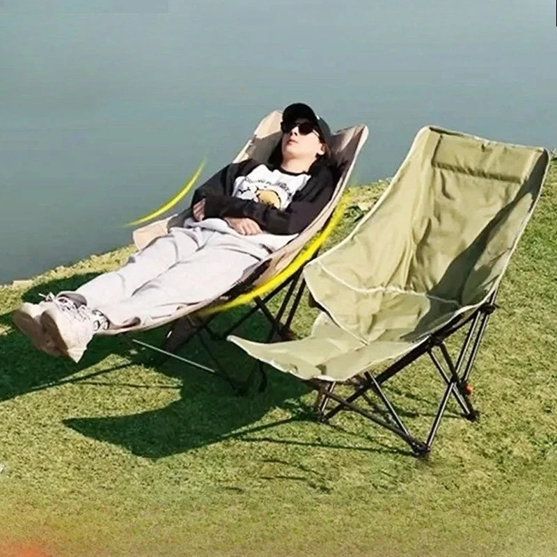 Outdoor Folding Moon Chair, Detachable Footrest 3-Position Adjustable, Home Office Camping Recliner