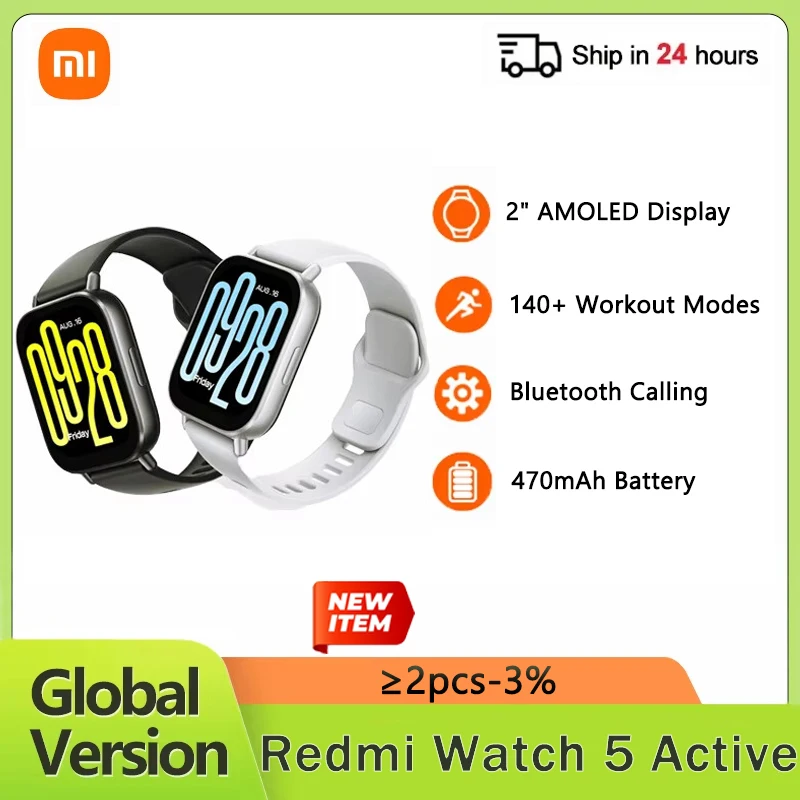 Глобальная версия Xiaomi Redmi Watch 5 Active 2 'ЖК-дисплей Bluetooth 5,3 5ATM Водонепроницаемый телефонный звонок Часы с длительным сроком службы батареи