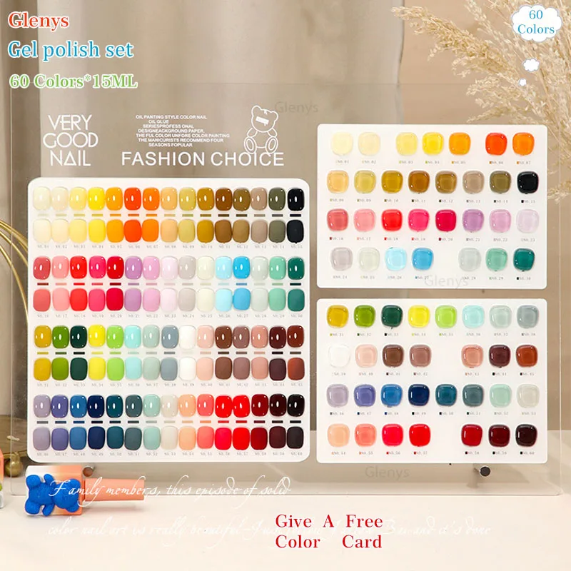 Glenys 60 color small color bear nail polish gel net red popular whitening immersion gel color card LED nail salon art varnish