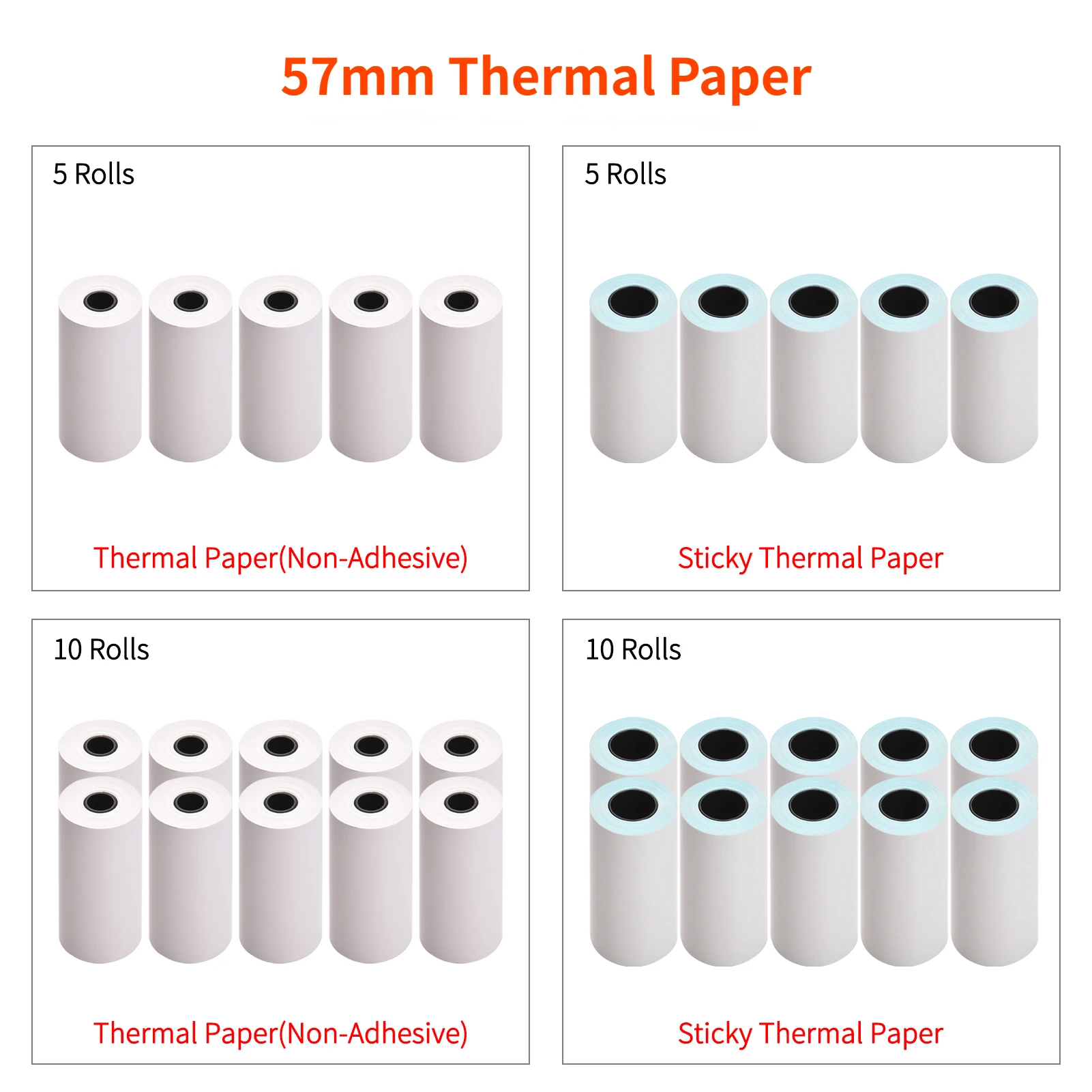 57mm Self-Adhesive Direct Thermal Paper Printable Sticker Paper BPA-Free Waterproof Oil-proof Sticky Roll Scrapbooking Stickers