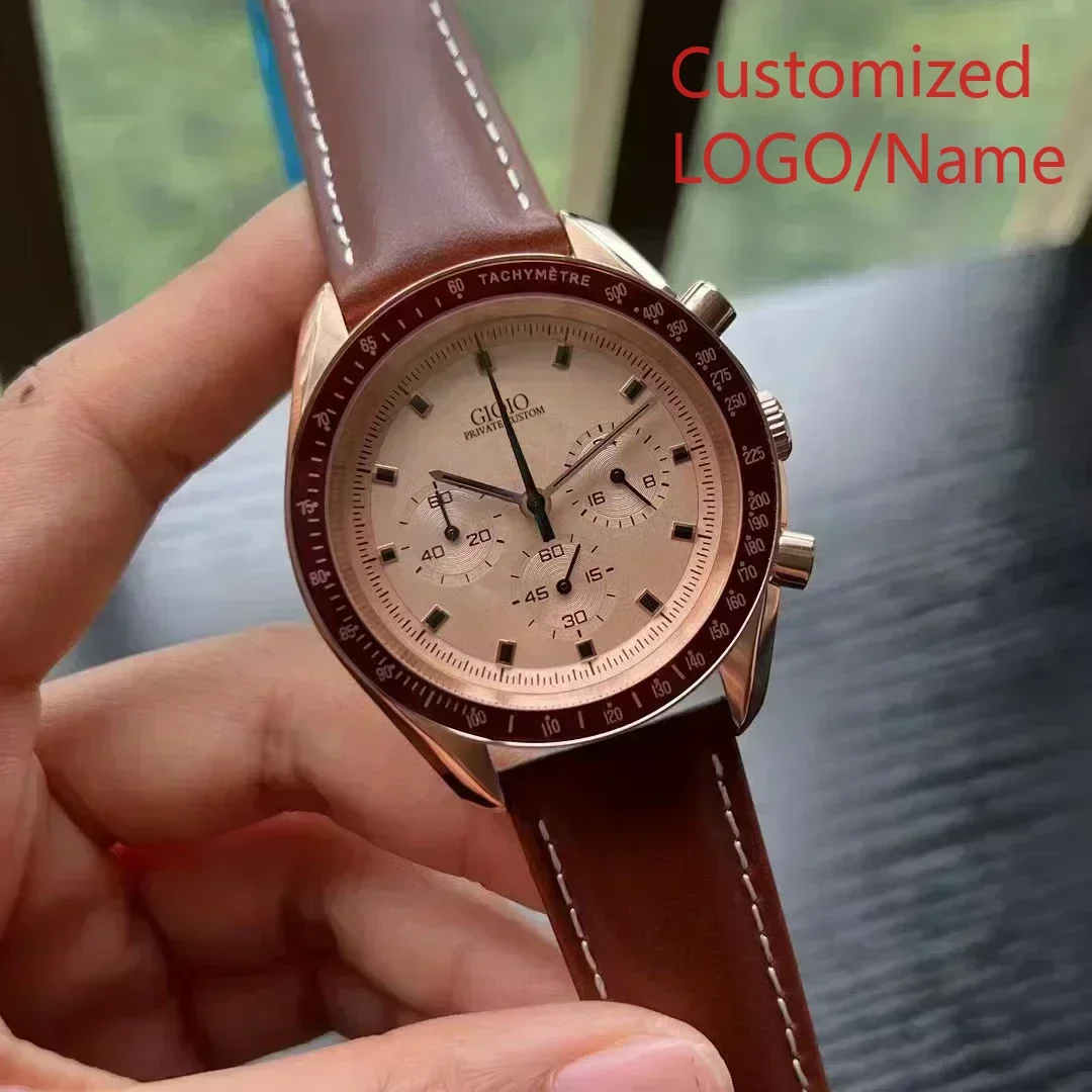 로즈 골드 그린 스포츠 남성용 쿼츠 크로노그래프 VK63 무브먼트 시계 스테인리스 스틸 가죽 2023 손목시계 맞춤형