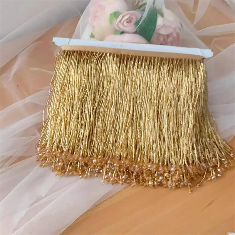 18Color 16cm Wide Glass Beads Tassel Handmade Lace Trim  DIY Wedding Dress Headdress Decoration Accessories RS4047
