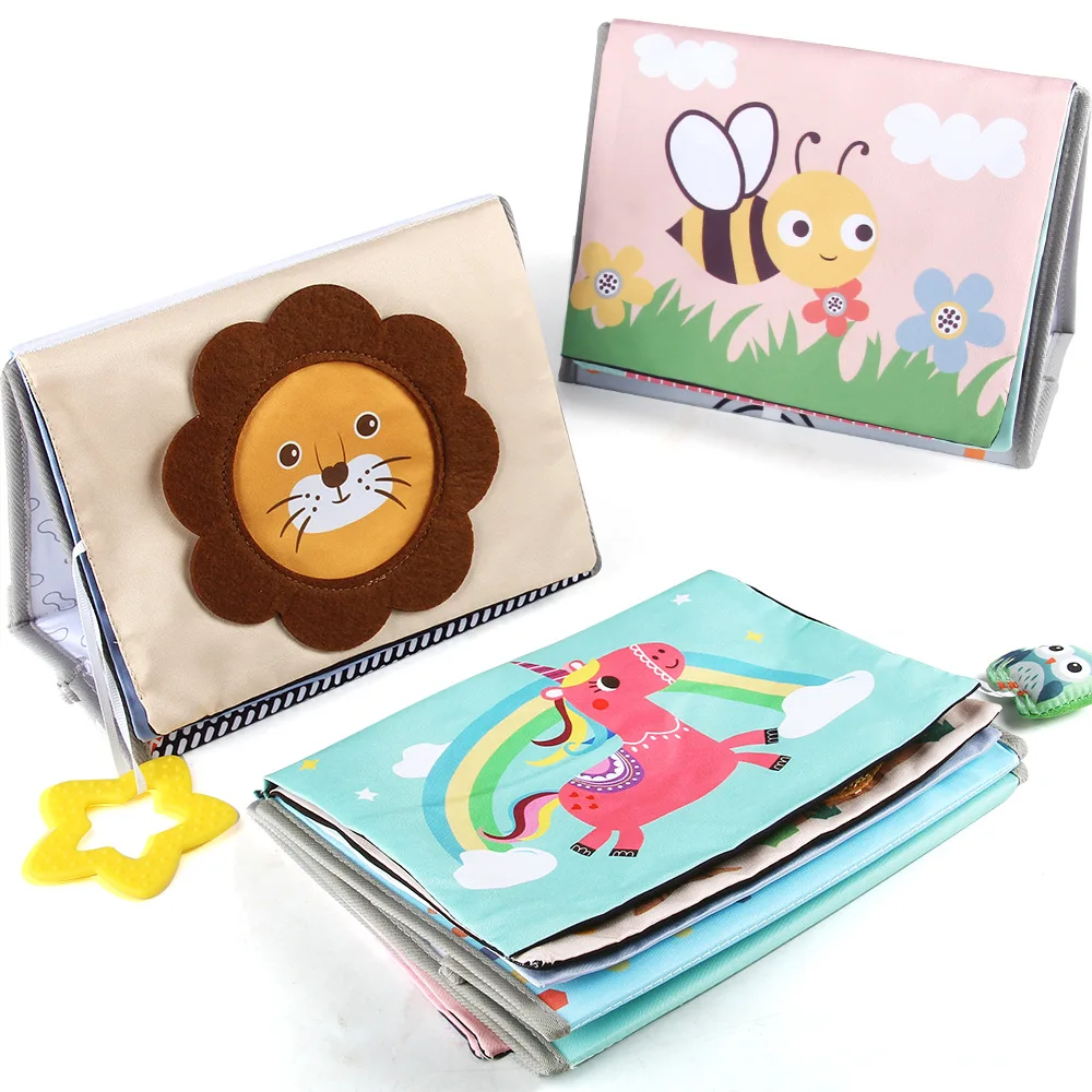 Babydoekboeken voor 0-3 jaar oud, stoffen boeken met dierenstaart, vroege educatie, funhouse-spiegel, bureaukalender stoffen boeken, speelgoed