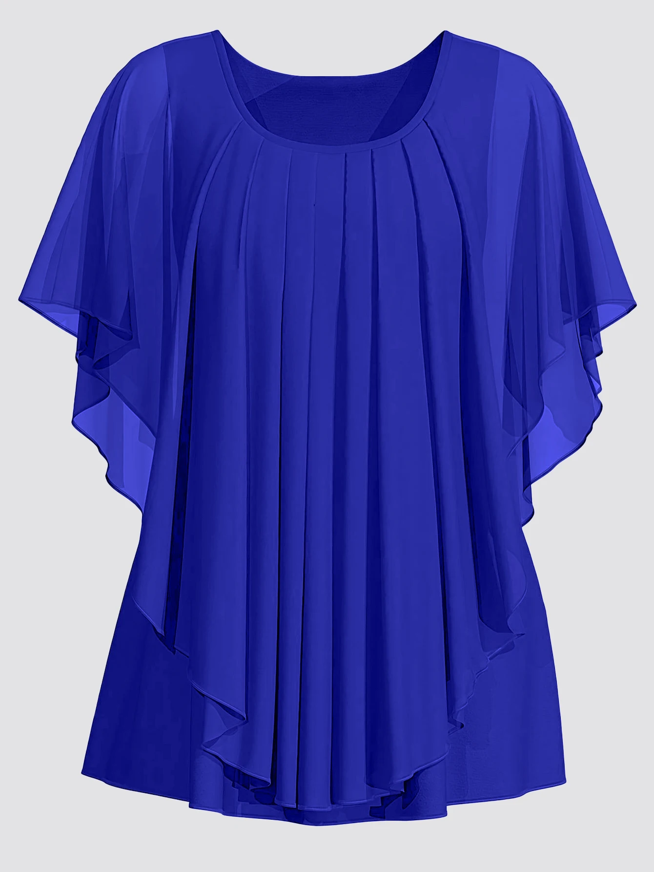 Bluzka damska Plus Size Peacock Blue Pleated Single Breasted Short Sleeve Tops Summer Casual Loose O-Neck Top Ruched Blouse