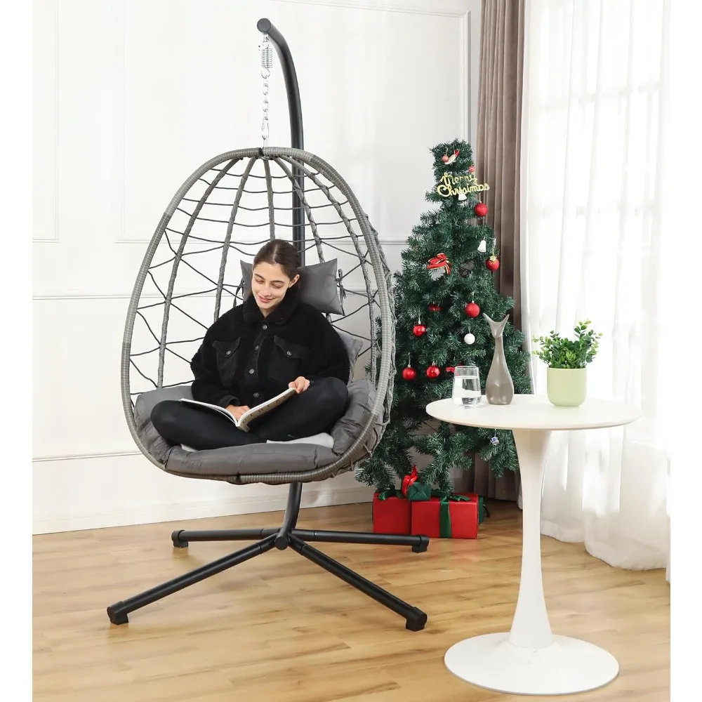 Egg Chair with Stand, Swing Chair Hanging Chair Nest Basket, UV Resistant Removable & Washable Cushions,350LBS Capacity