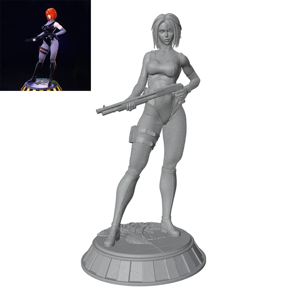 1/24/6 classic tactical style female warrior, cute young girl resin model kit, GK mini 3D printed gray model statue, unpainted