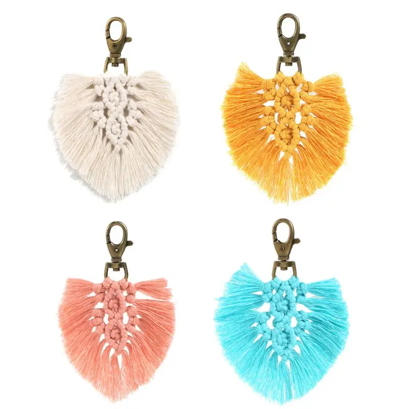 Tassel Keychains Macrame Bag Charm Boho Heart Hanging Pendant for Key Holder Car for Key Ring Decor for Wal