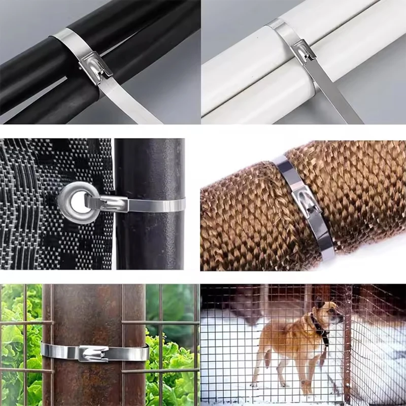 100 Pes 4.6mm 304 Stainless Steel Metal Cable Ties Multifunctional Self-Locking Cable Ties Zip Exhaust Wrap Coated Locking image 6