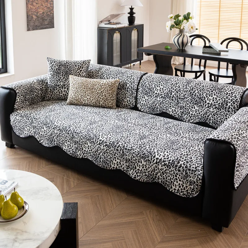 EIFLOY-Irregular Sofa Cover, Jacquard Chenille Leopard Print Couch Slipcovers, Non Slip Armchair Towel, Sofa Cushion 3 Seats