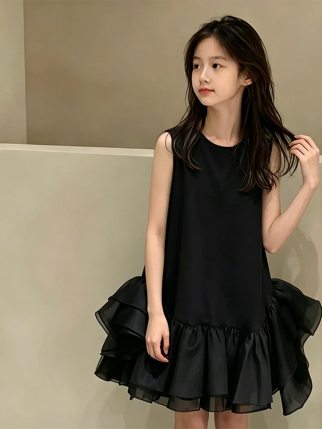 fashionable-black-vest-dress-girls'-summer-clothing-korean-style-long-skirt-children's-clothes-trendy-outfit-for-little-girls