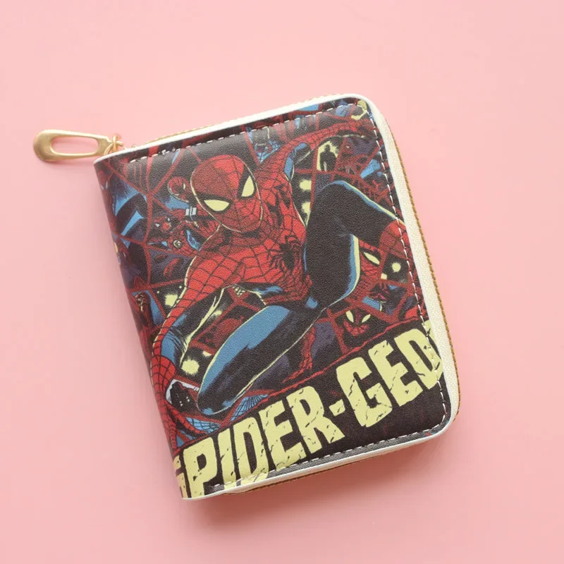 Cartera de hombre Marvel Spider Man de cuero plegable adelgazante de cuero de vaca tarjeta de crédito ID monedero Anime plegable cartera corta regalos