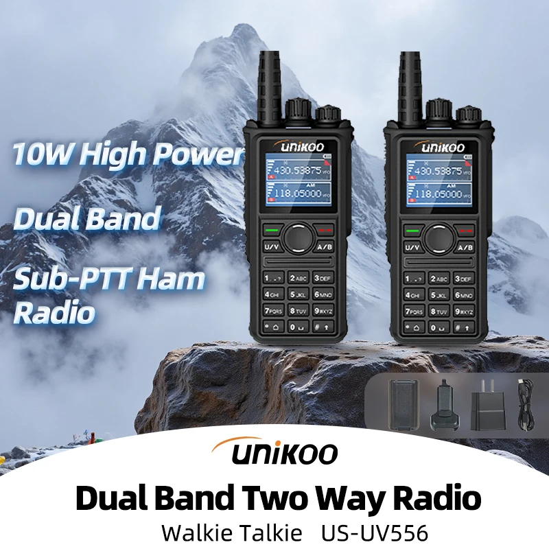 

UNIKOO US-UV556 Walkie Talkie UHF VHF DTMF FM 10W Hight Power Wirless Copy 2 PCS Frequency Ham Radio UV Transceiver