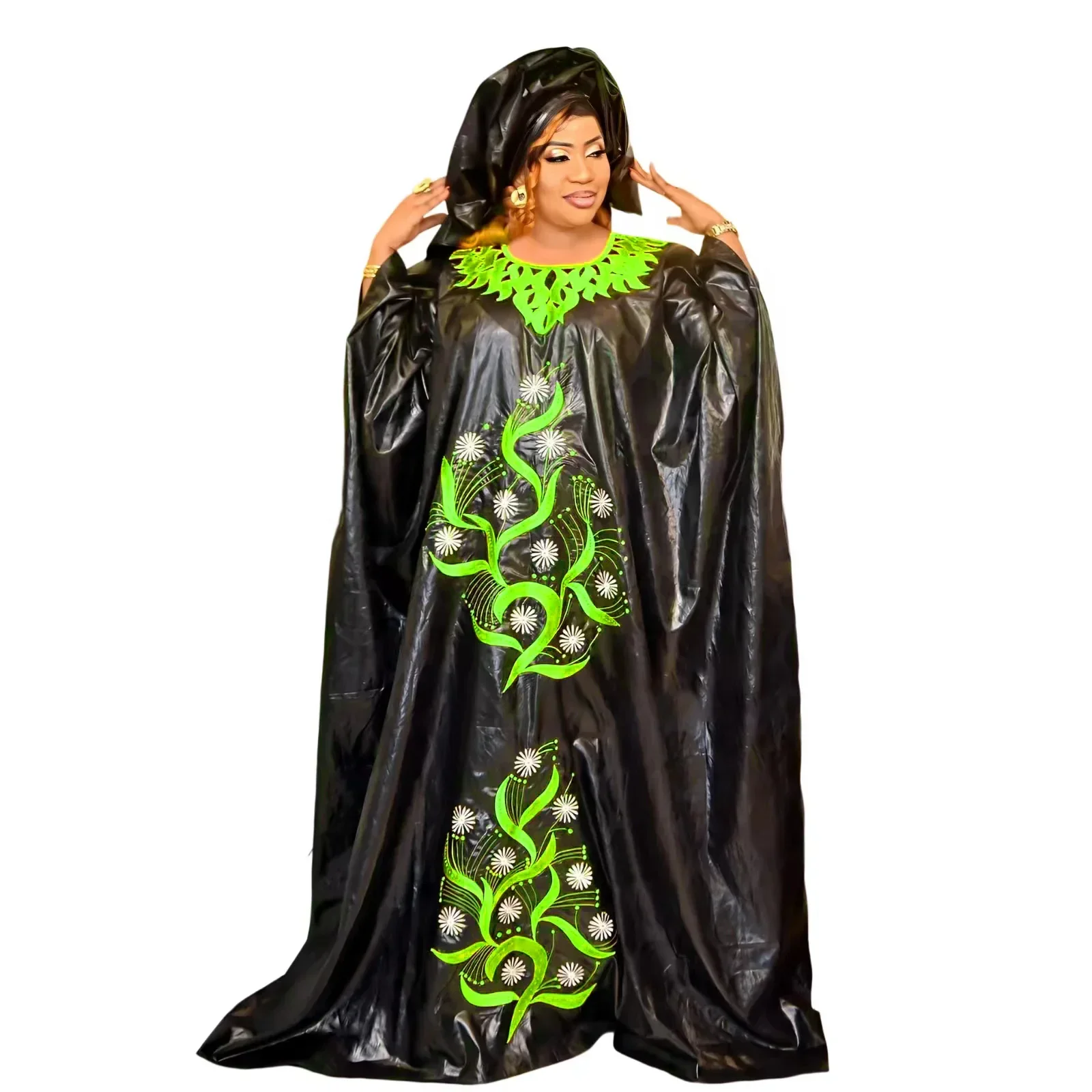 African Bazin Riche Dresses For Women Plus Size Dress Bazin Riche Embroidery With Embroidery Floor With Scarf